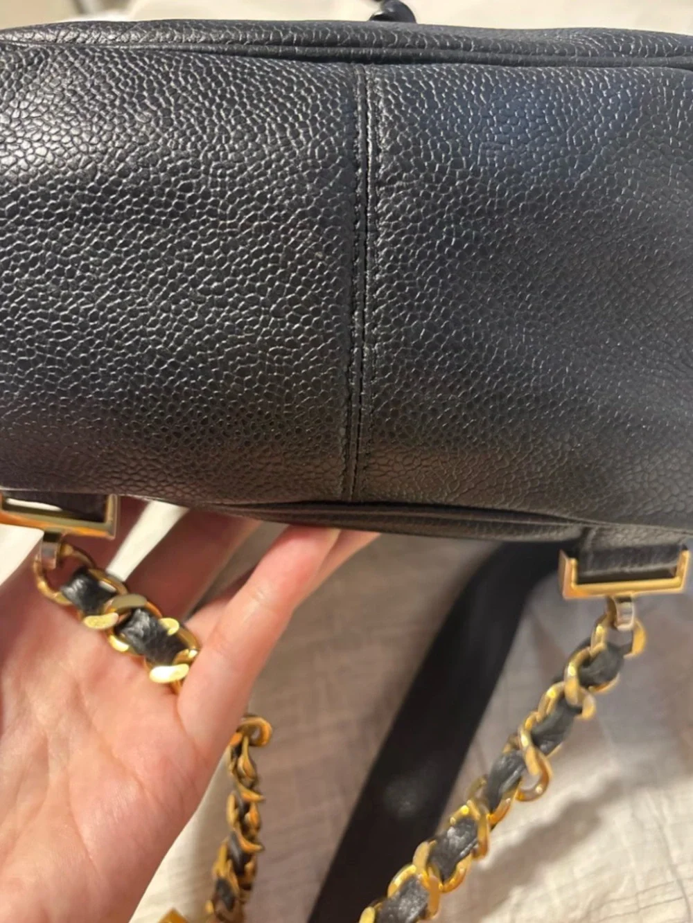 Authentic Chanel Black Caviar Leather Backpack with Gold CC Twist Lock